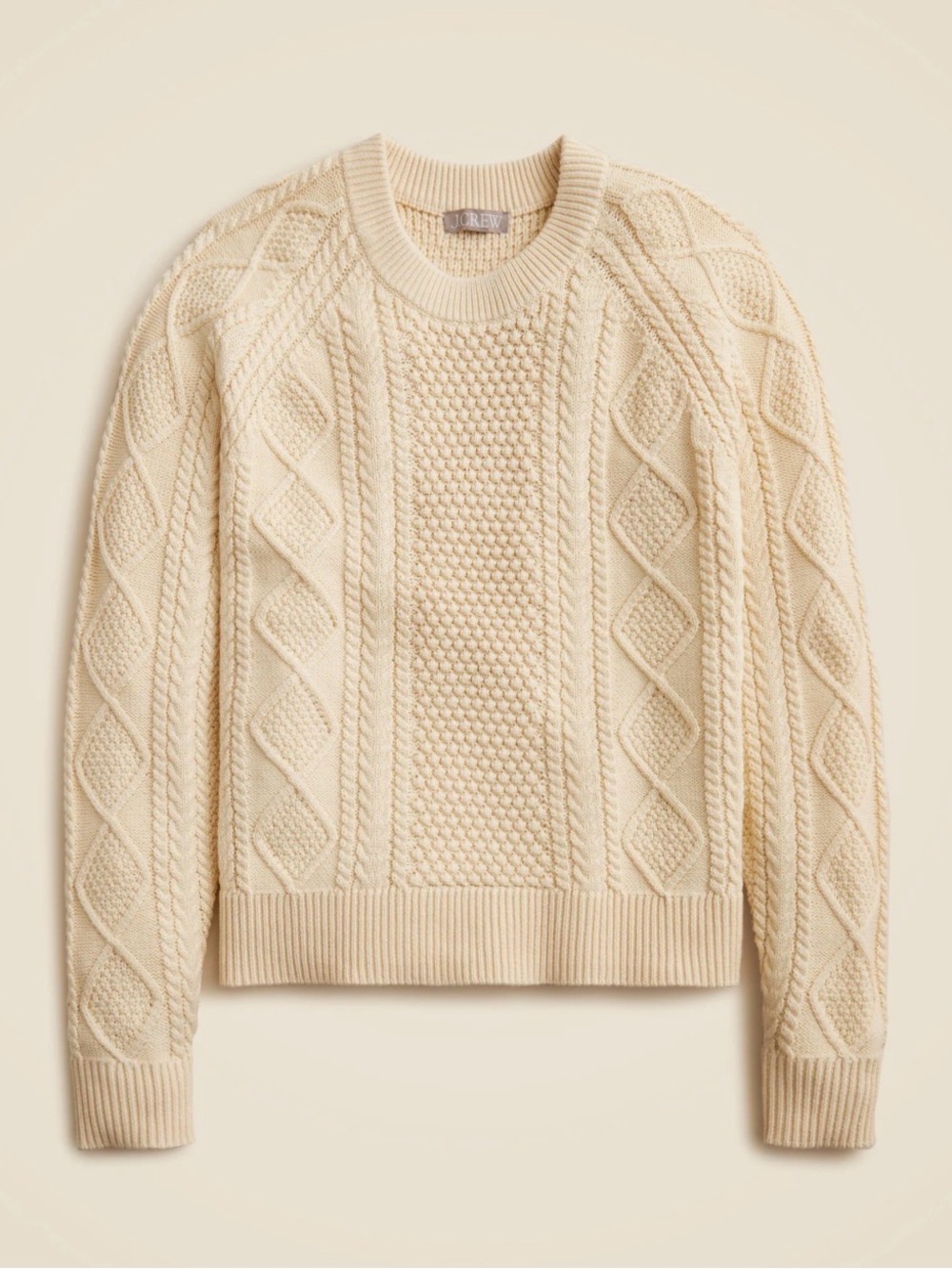 NWOT J. Crew Cotton Cable Knit Crewneck Sweater - Cream XS
